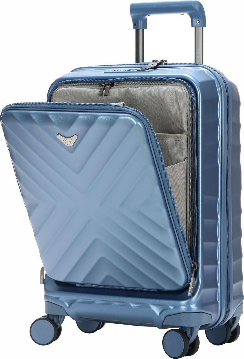 TravelMate 55cm Hard Shell Zipper 8 Wheel Xbag CABIN Trolley TSA L-350 C - Blue